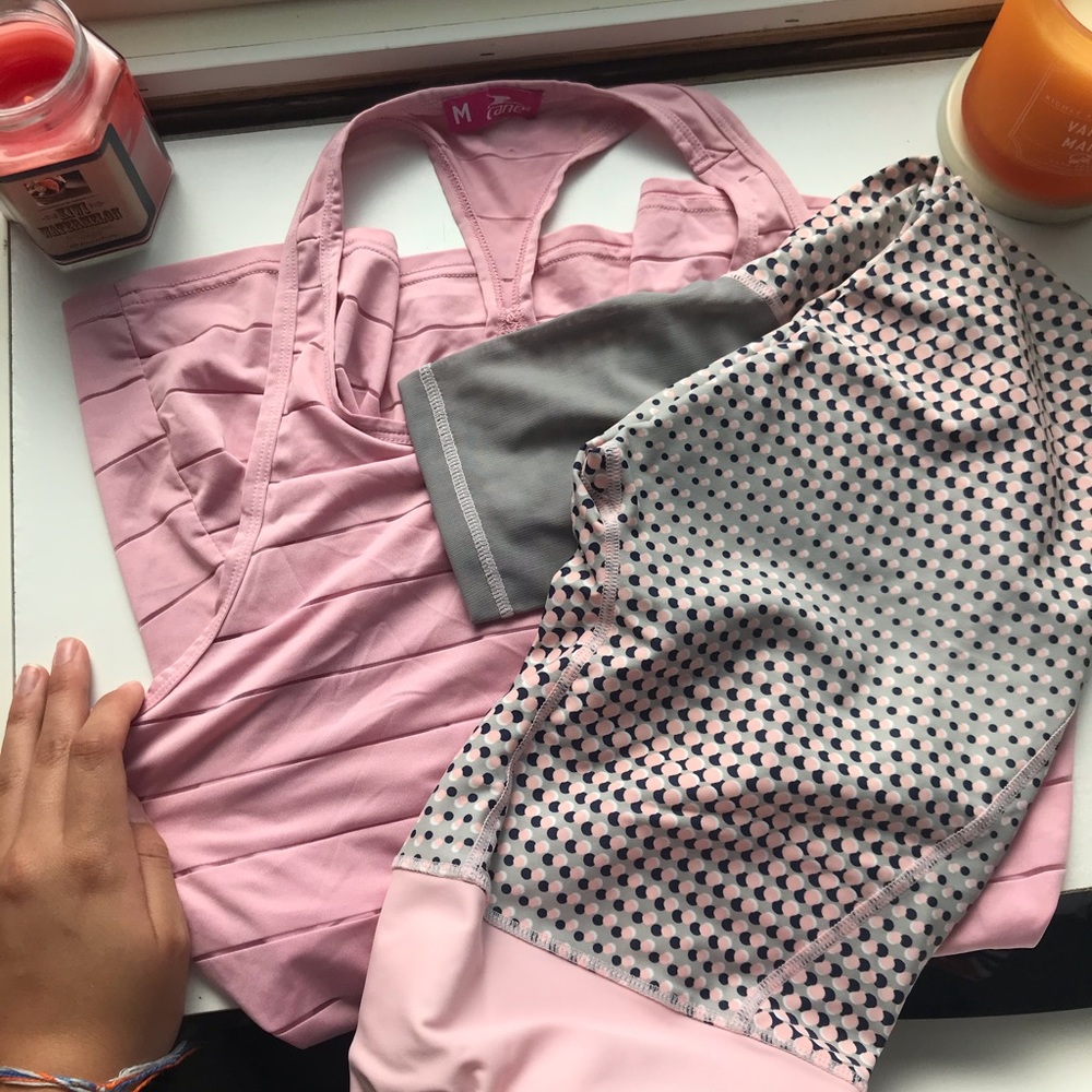 Pink and gray workout set